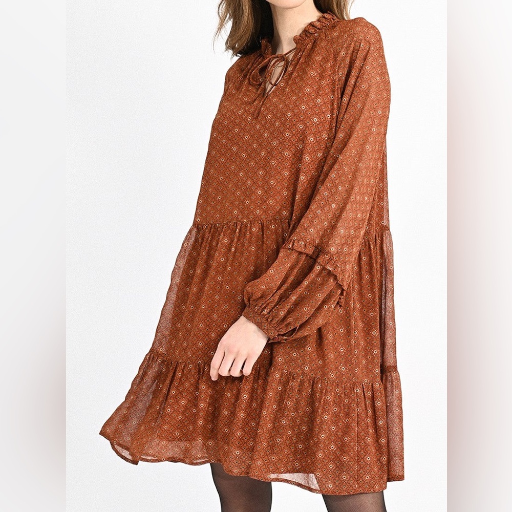 Molly Bracken Terracotta Long Sleeve Dress